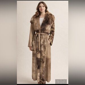 Via Veneto Genuine Shearling Lambskin Full-Length Coat | Real Fur Trim | Size L